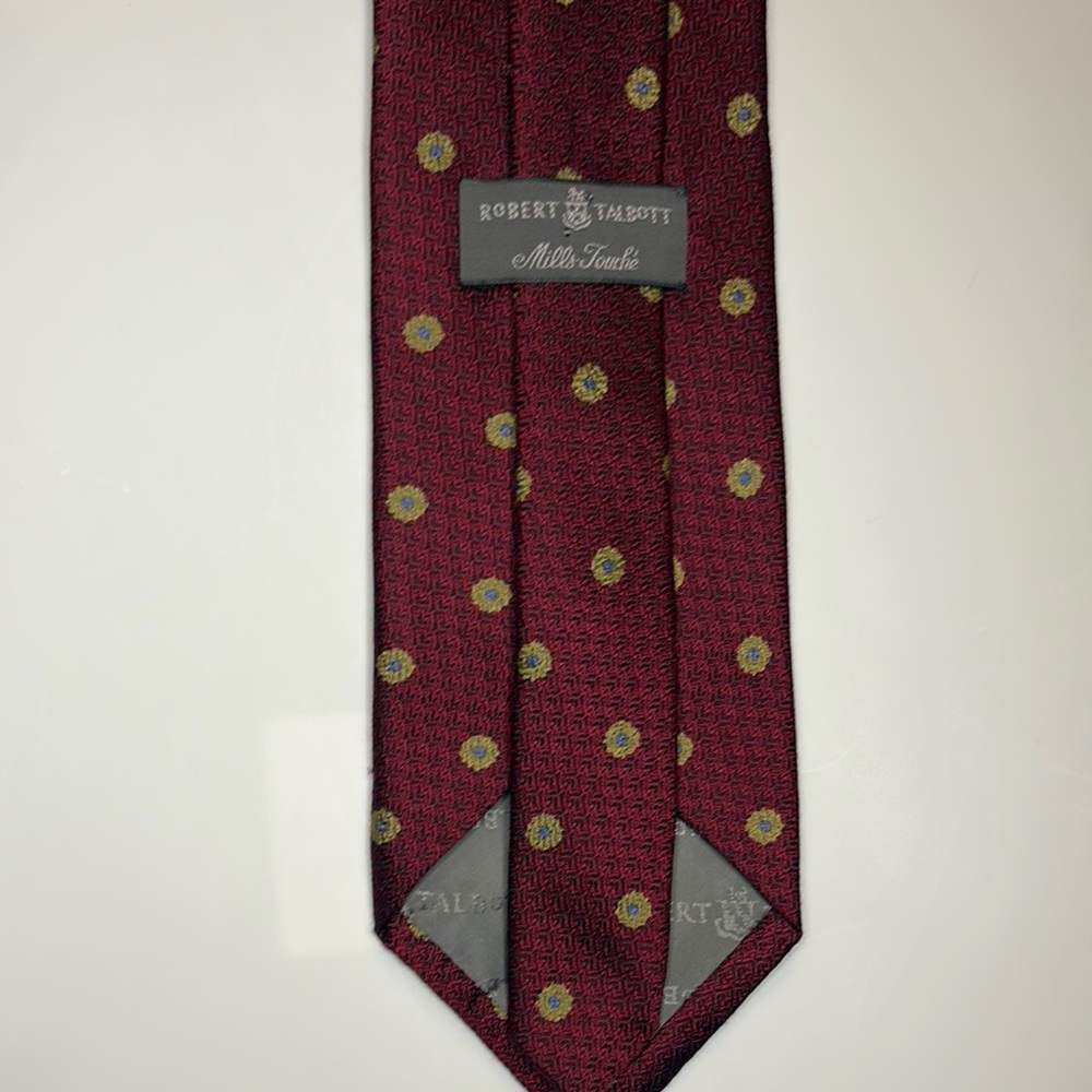 Robert Talbott Mills Touché Burgundy Silk Tie with Gold and Blue Accents